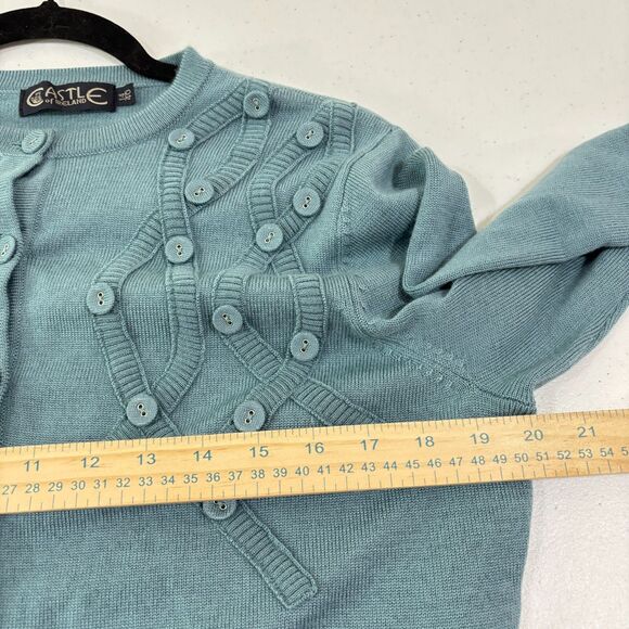 Castle of Ireland Cardigan Teal Blue Women L Wool Embroidered Coastal Granny - Picture 6 of 9